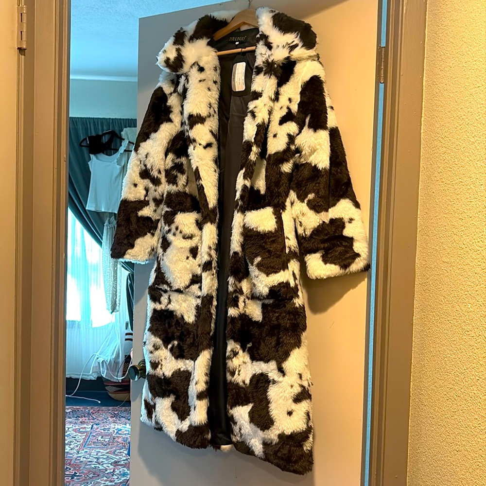 Brand new cow print faux fur coat from Milanoo
